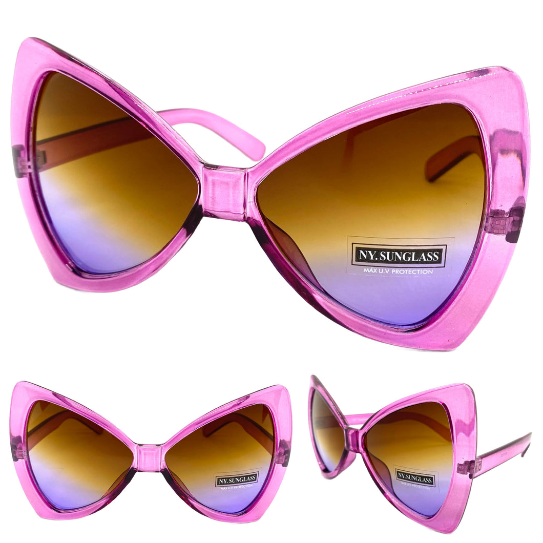 Oversized Retro Style Bow Shaped SUNGLASSES Large Purple Frame 6317
