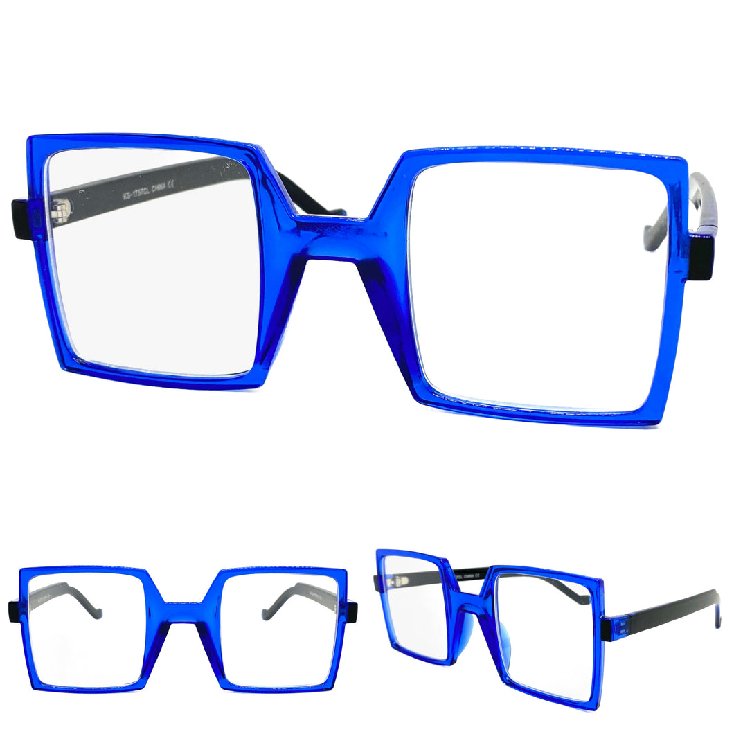 Classic Bold Modern Retro Style Clear Lens EYEGLASSES Square Blue Frame 1757