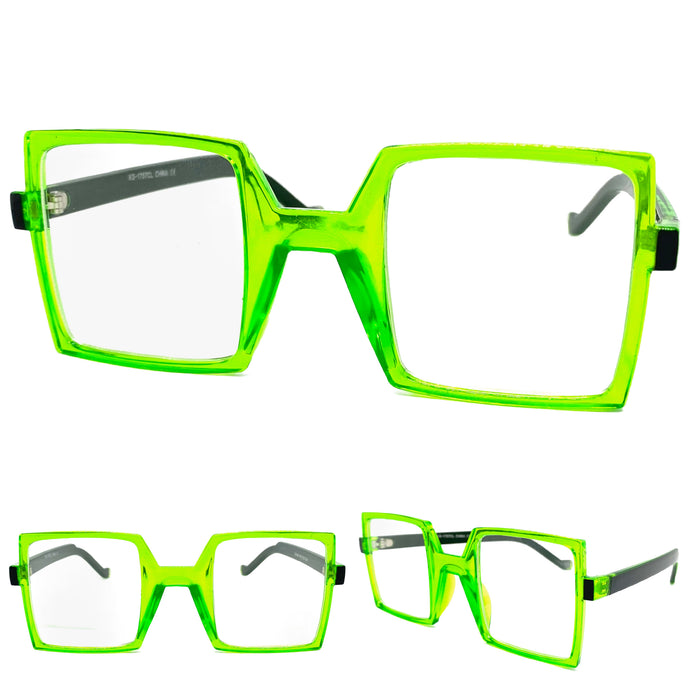 Classic Bold Modern Retro Style Clear Lens EYEGLASSES Square Green Frame 1757