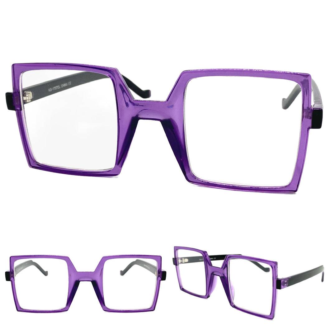 Classic Bold Modern Retro Style Clear Lens EYEGLASSES Square Purple Frame 1757