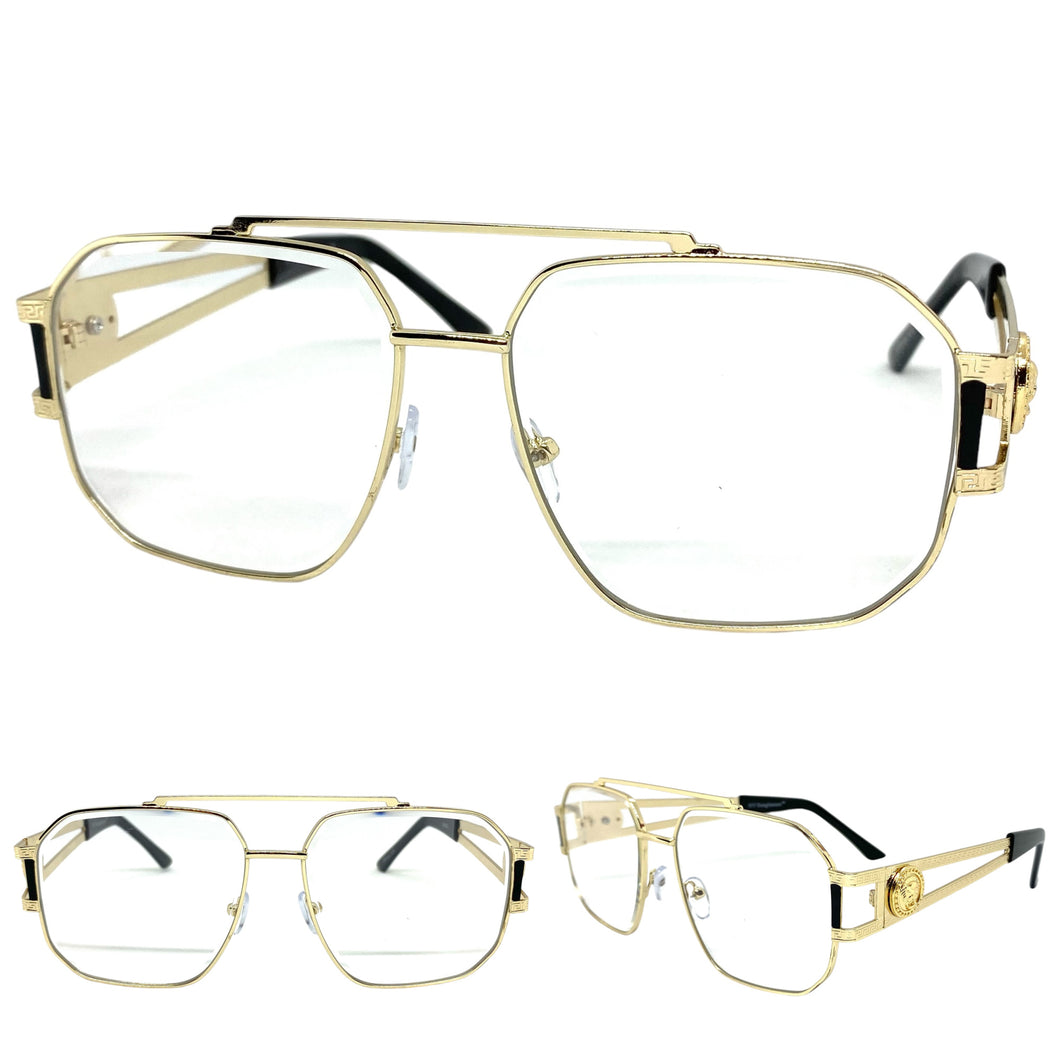 Classic Retro Luxury Designer Aviator Style Clear Lens EYEGLASSES Gold Frame 5509