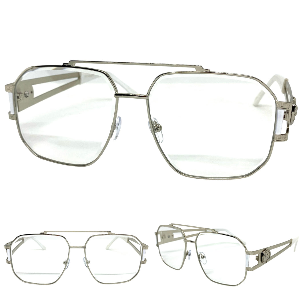 Classic Retro Luxury Designer Aviator Style Clear Lens EYEGLASSES Silver Frame 5509