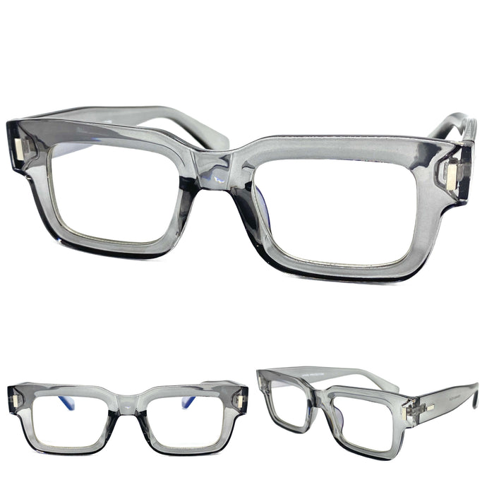 Classic Vintage Retro Style Blue Light Blocking Computer EYEGLASSES Thick Square Gray Frame 80844