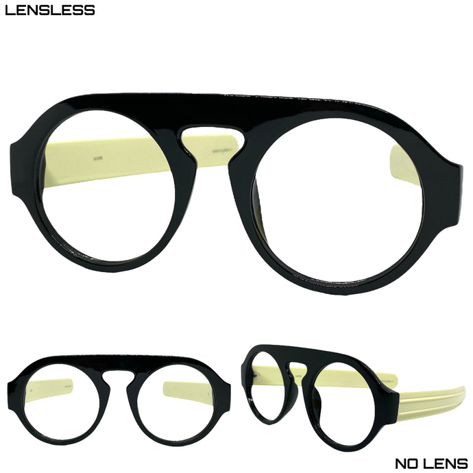 Oversized Classic Vintage Retro Style Large Round Black Lensless Eye Glasses- Frame Only NO Lens 541096