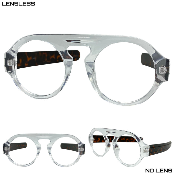 Oversized Classic Vintage Retro Style Large Round Lensless Eye Glasses- Frame Only NO Lens 541096