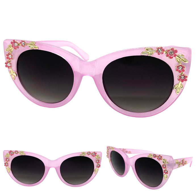 Oversized Vintage Retro Cat Eye Style SUNGLASSES Pink Floral Frame 17001