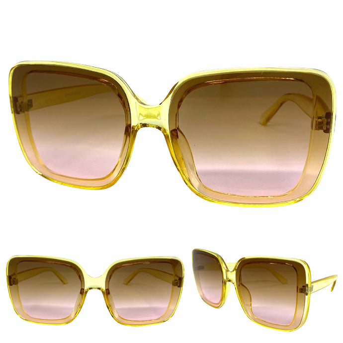 Oversized Vintage Retro Style SUNGLASSES X-Large Huge Square Yellow Frame 5616