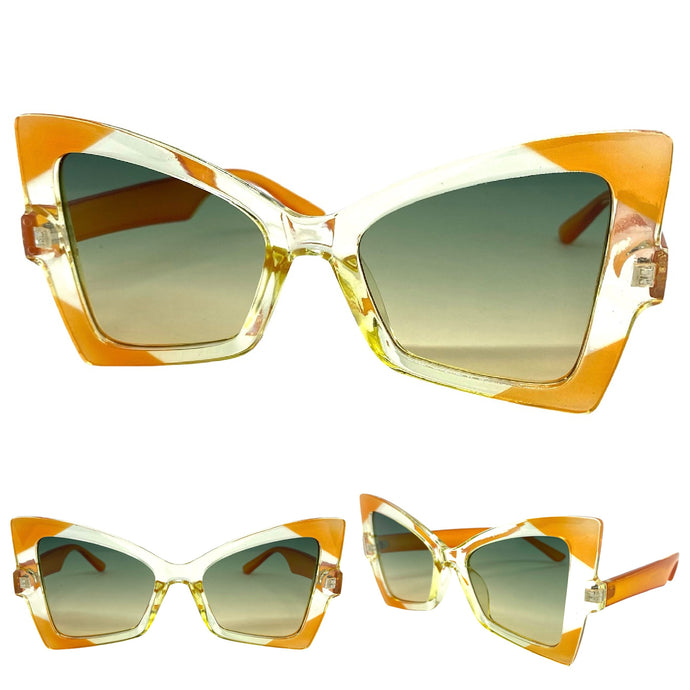 Oversized Exaggerated Funky Vintage Retro Style SUNGLASSES Large Orange Frame E2125