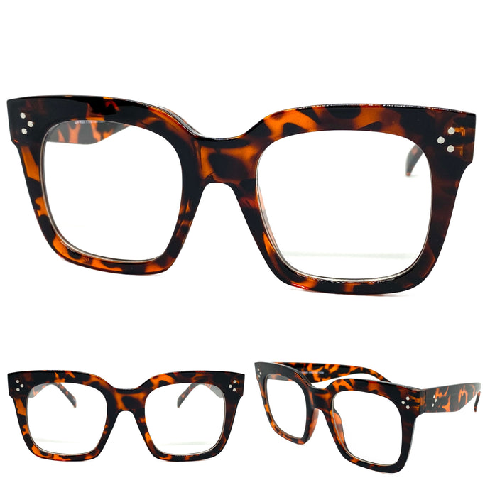 Oversized Exaggerated Vintage Retro Style Clear Lens EYEGLASSES Thick Tortoise Frame 6994