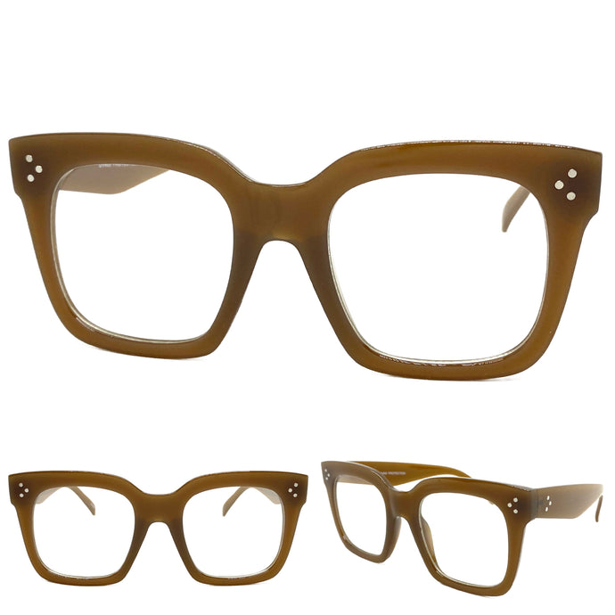 Oversized Exaggerated Vintage Retro Style Clear Lens EYEGLASSES Thick Brown Frame 6994