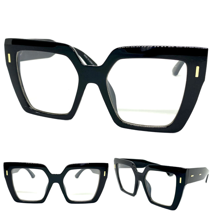 Oversized Vintage Retro Style Clear Lens EYEGLASSES Thick Square Black Frame E2088