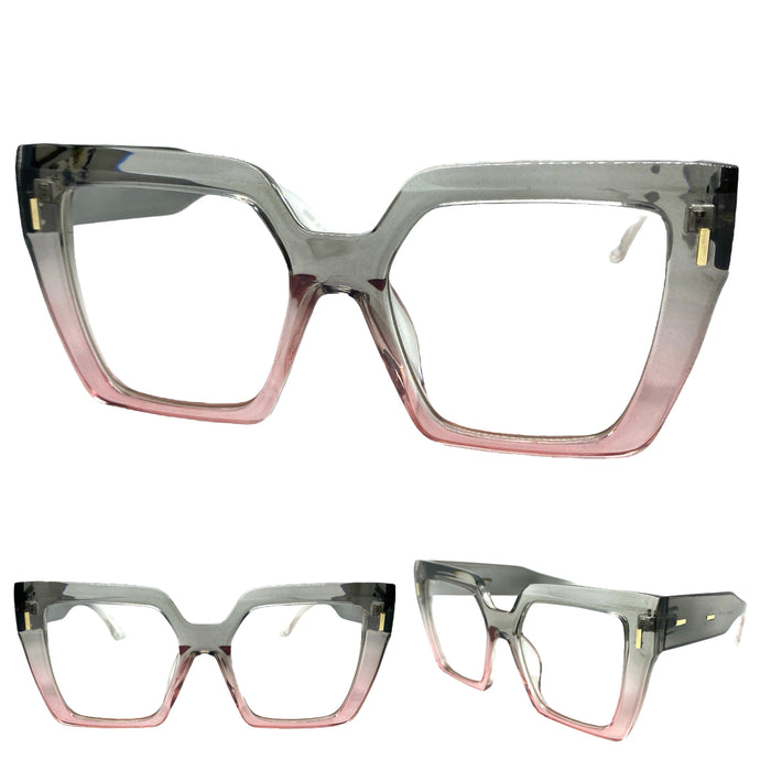 Oversized Vintage Retro Style Clear Lens EYEGLASSES Thick Square Gray Frame E2088