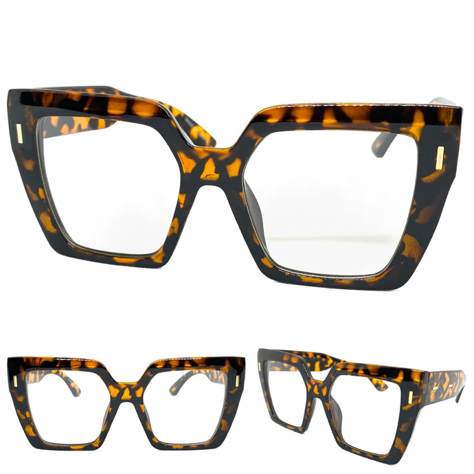 Oversized Vintage Retro Style Clear Lens EYEGLASSES Thick Square Tortoise Frame E2088