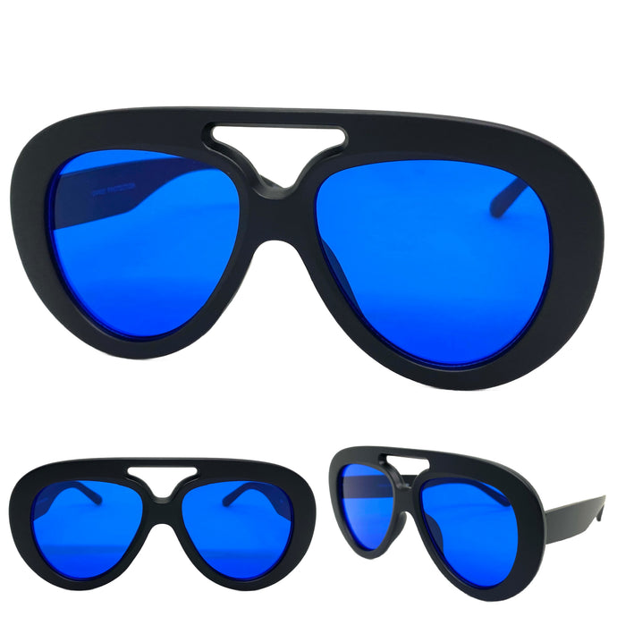 Oversized Vintage Retro Aviator Style SUNGLASSES Large Black Frame 80849