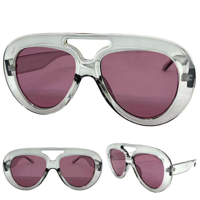 Oversized Vintage Retro Aviator Style SUNGLASSES Large Gray Frame 80849