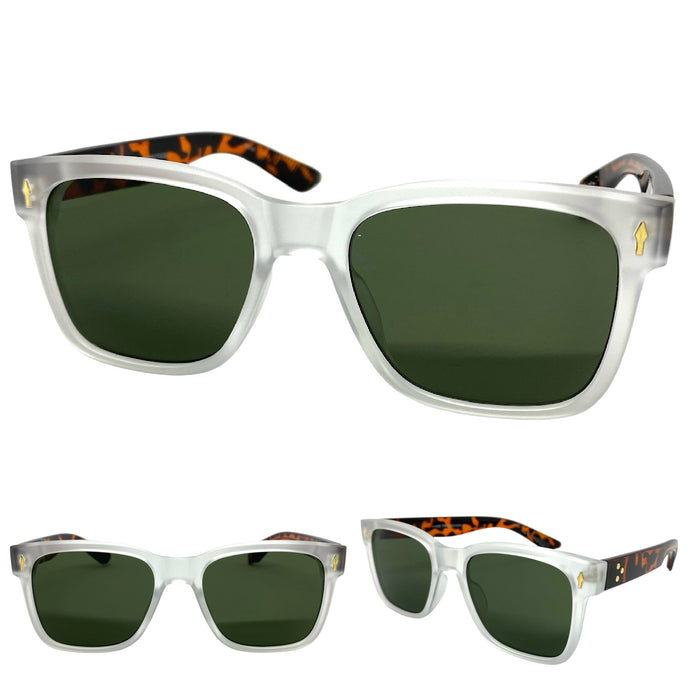 Classic Hardcore Vintage Retro Style SUNGLASSES Frosted Frame Green Lens 80282