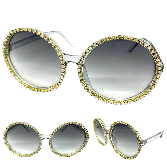 Oversized Exaggerated Vintage Retro Style SUNGLASSES X-Large Round Gray Frame 8326