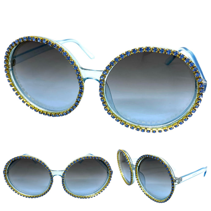 Oversized Exaggerated Vintage Retro Style SUNGLASSES X-Large Round Blue Frame 8326