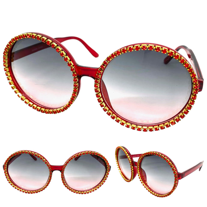 Oversized Exaggerated Vintage Retro Style SUNGLASSES X-Large Round Red Frame 8326