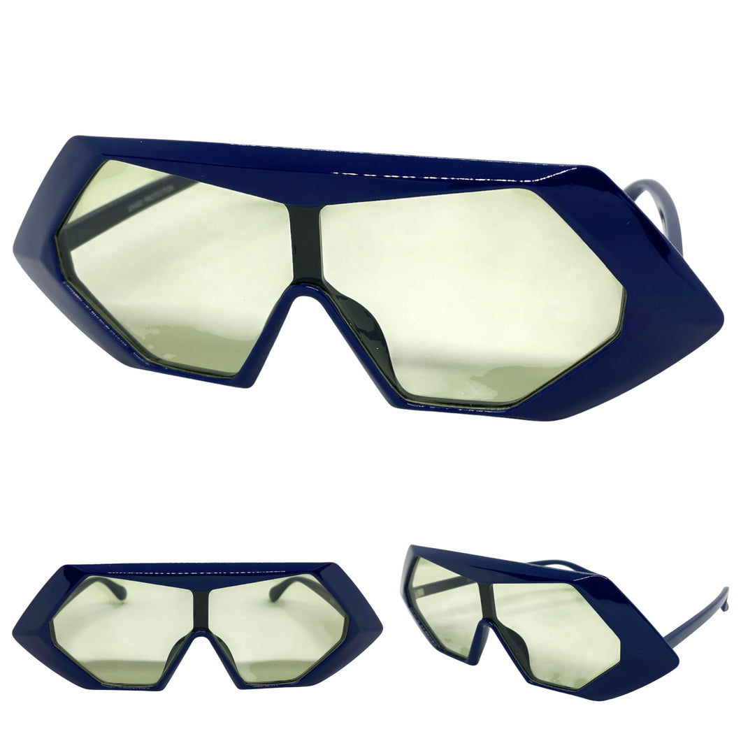 Exaggerated Modern Retro Futuristic Style SUNGLASSES Funky Blue Frame 80678