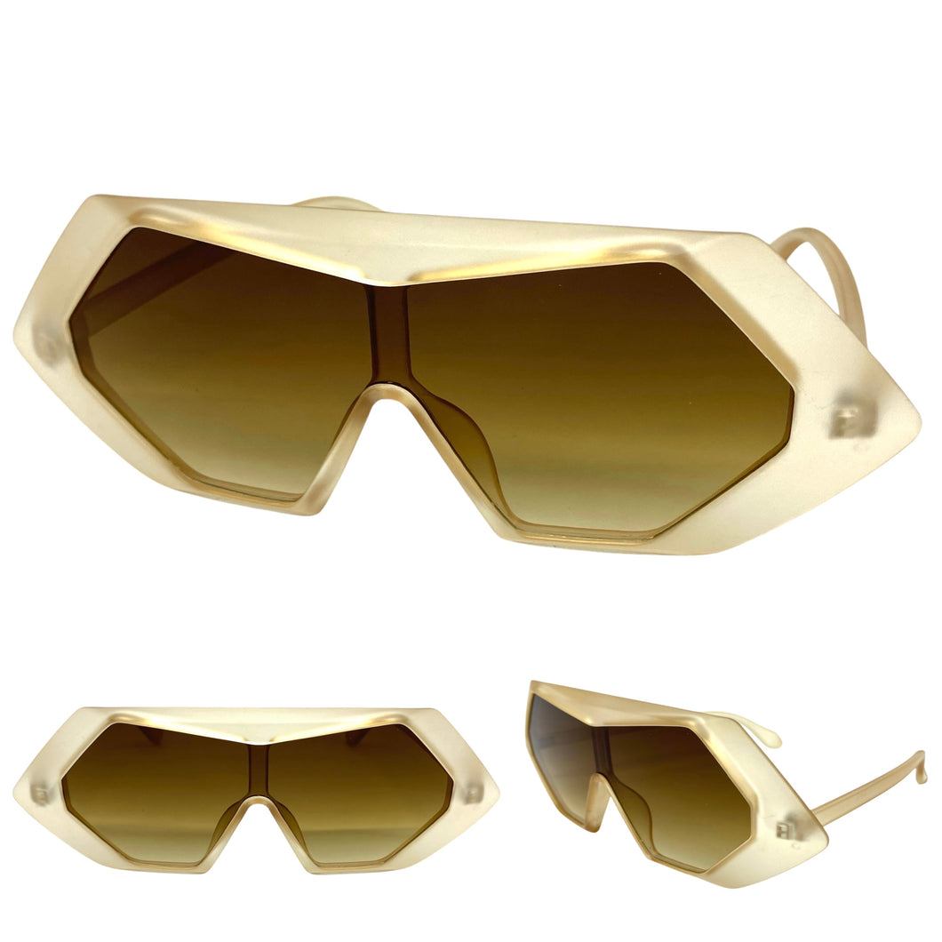 Exaggerated Modern Retro Futuristic Style SUNGLASSES Funky Tan Frame 80678