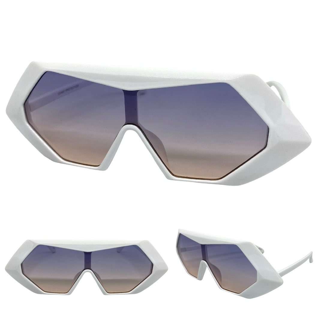 Exaggerated Modern Retro Futuristic Style SUNGLASSES Funky White Frame 80678