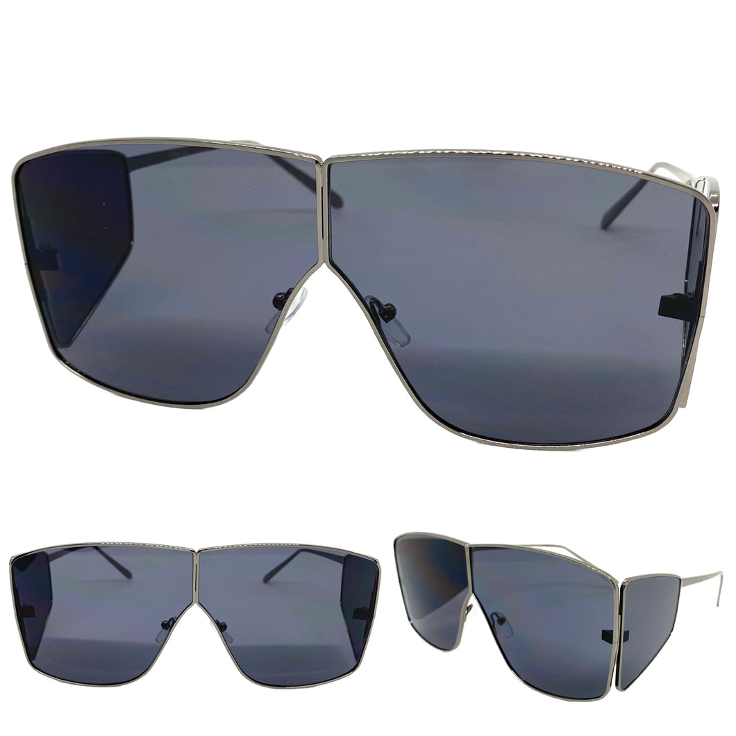 Contemporary Modern Shield Style SUNGLASSES Large Gunmetal Frame 8420