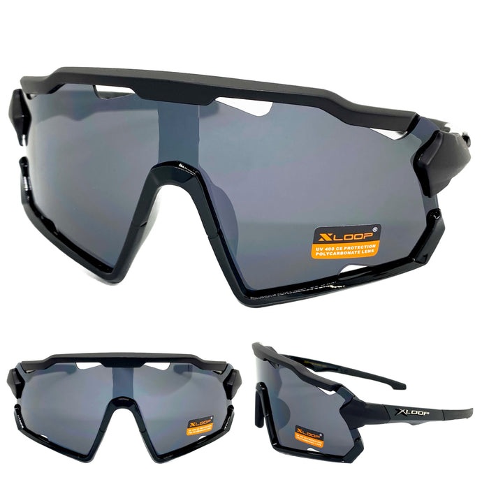 Oversized Retro Sporty Wrap Around Style SUNGLASSES Large Black Frame 3693