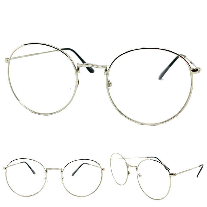 Exaggerated Vintage Retro Style Clear Lens EYEGLASSES Large Oval Silver Frame 6833