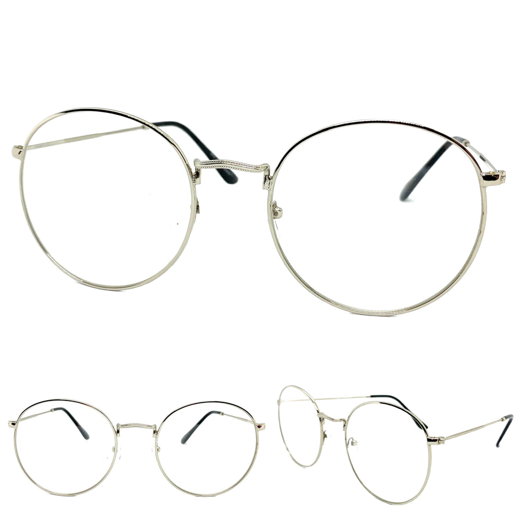 Exaggerated Vintage Retro Style Clear Lens EYEGLASSES Large Oval Silver Frame 6833