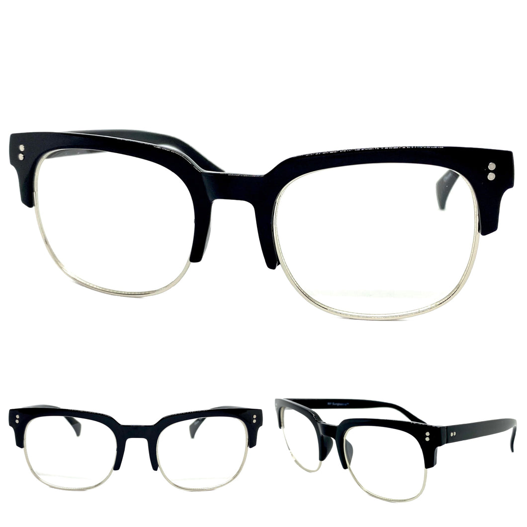 Classic Vintage Retro Style Clear Lens EYEGLASSES Square Black Frame 6393