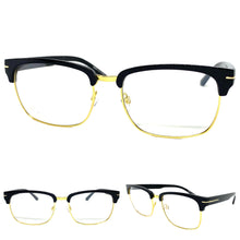 Classic Vintage Retro Style Clear Lens EYEGLASSES Square Black & Gold Frame E2075