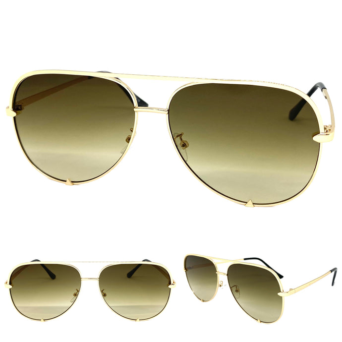 Classic Vintage Retro Aviator Style SUNGLASSES Gold Frame Honey Lens P0218