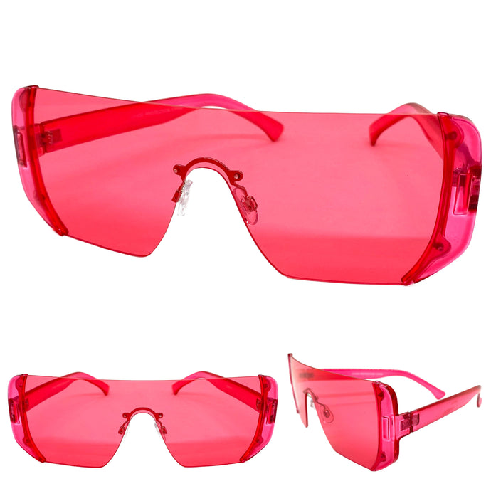 Oversized Exaggerated Modern Retro Shield Style SUNGLASSES Large Flat Red Lens 7299