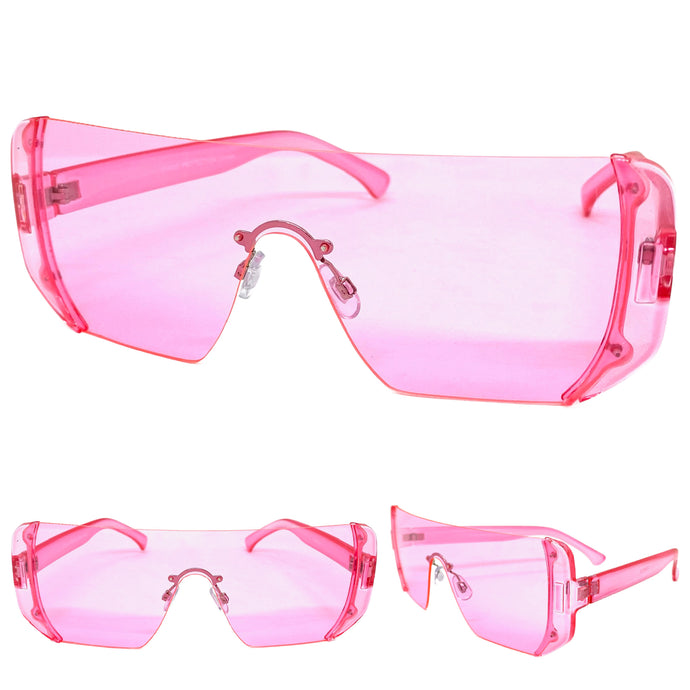 Oversized Exaggerated Modern Retro Shield Style SUNGLASSES Large Flat Pink Lens 7299
