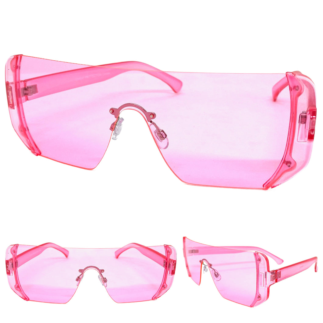 Oversized Exaggerated Modern Retro Shield Style SUNGLASSES Large Flat Pink Lens 7299