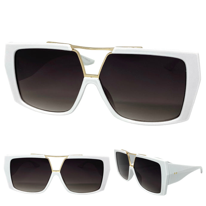 Classic Vintage Retro Hardcore Hip Hop Rapper Pimp Style SUNGLASSES Square White Frame E2031