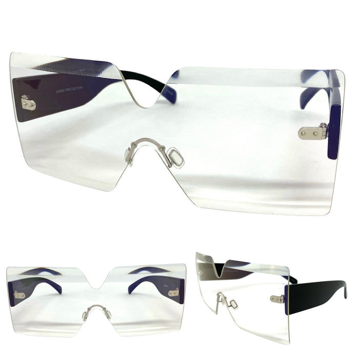Oversized Exaggerated Modern Retro Shield Style SUNGLASSES Large Flat Clear Lens 4663