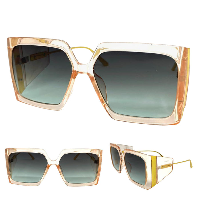 Exaggerated Vintage Retro Style SUNGLASSES Square Pink & Gold Frame 80098