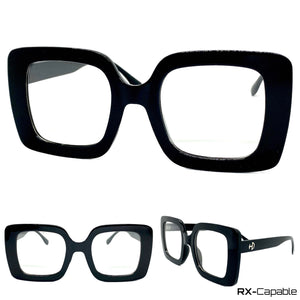 Oversized Vintage Retro Cat Eye Clear Lens EYEGLASSES Square Black Frame - RX-Capable 2128