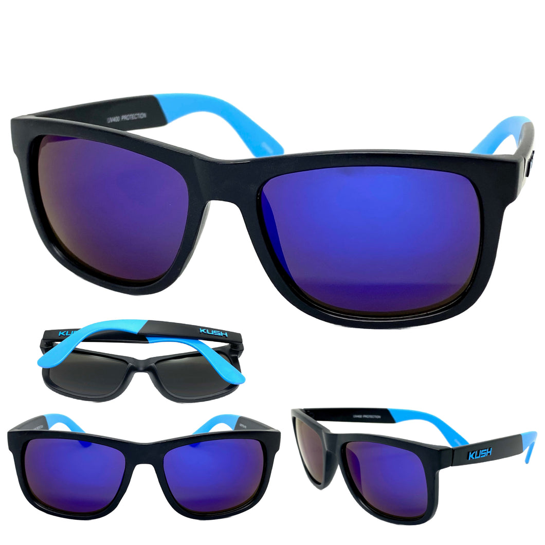 Classic Vintage Retro Biker Style KUSH SUNGLASSES Black & Blue Frame 6097