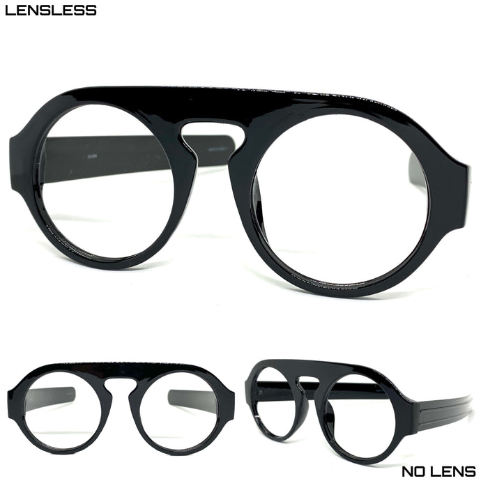 Oversized Classic Vintage Retro Style Large Round Black Lensless Eye Glasses- Frame Only NO Lens 541096