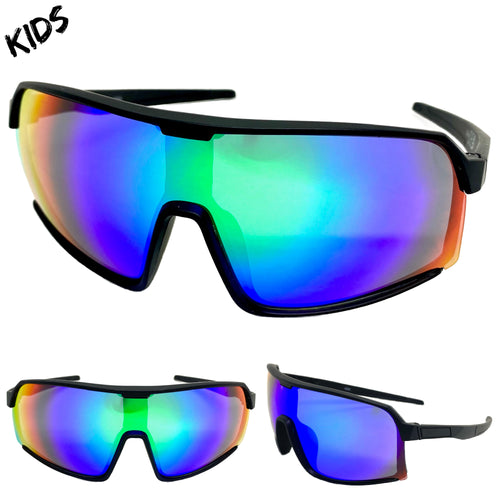 Kids Boys or Girls Retro Sporty Baseball Cycling Wrap Around Style SUNGLASSES Ages 6-13