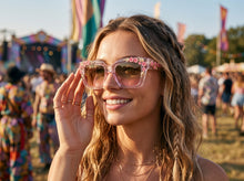 Classic Elegant Vintage Retro Style SUNGLASSES Large Thick Square Pink Floral Frame 17004