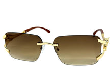 Classy Elegant Luxury Hip Hop Rapper Style SUNGLASSES Rimless Gold & Faux Wooden Frame - Honey Gradient Lens 27806