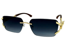 Classy Elegant Luxury Hip Hop Rapper Style SUNGLASSES Rimless Gold & Faux Wooden Frame - Gradient Lens 27806