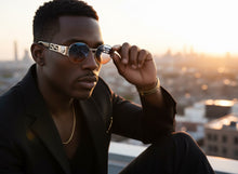 Classic Vintage Retro Luxury Hip Hop Rapper Style SUNGLASSES Oval Silver Frame - Blue Lens 27736