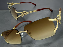 Classy Elegant Luxury Hip Hop Rapper Style SUNGLASSES Rimless Gold & Faux Wooden Frame - Honey Gradient Lens 27806