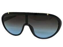 Classic Vintage Retro Style SUNGLASSES Black & Gold Frame - Gray & Blue Lens 3093