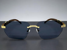 Classy Elegant Luxury Hip Hop Rapper Style SUNGLASSES Gold & Faux Wooden Frame - Dark Lens 27804